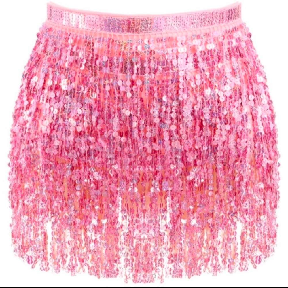 Pink Sequin Fringe Skirt